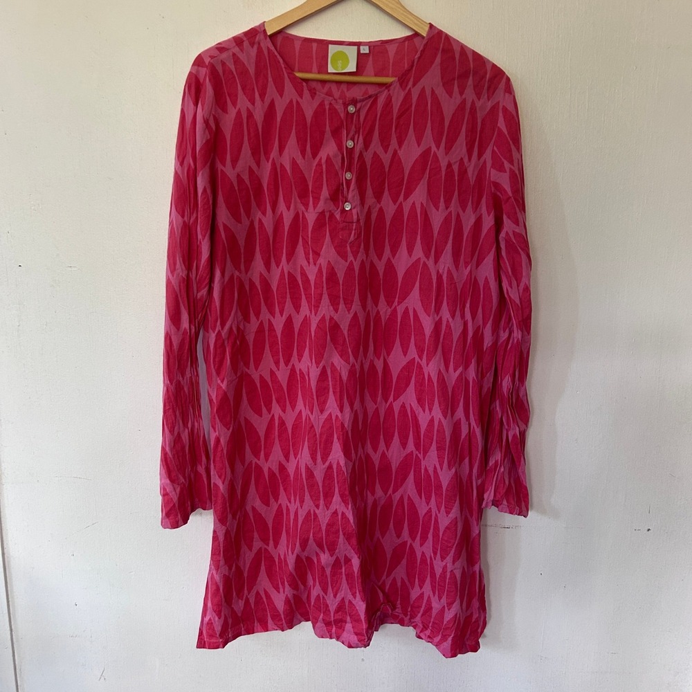See Design Donna Gorman Pink Leaf Print Swim Coverup Womens Large